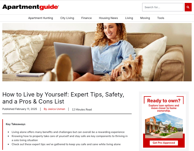 Apartment Guide Feature - Anxiety and Confidence Issues Living Alone